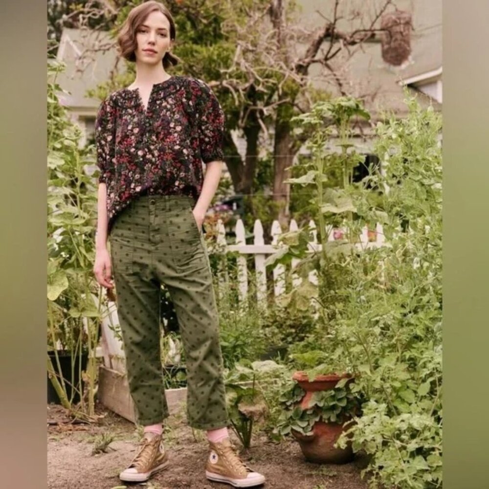 THE GREAT. Polka Dot Ranger Pants Cropped Chinos 29 Army Dot